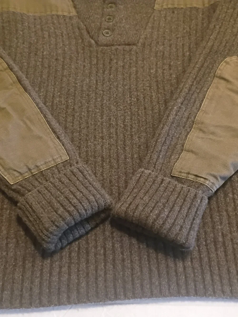 VTG L.L. Bean Men's Commando Henley Brown Wool Sweater Sz XL See Measurements